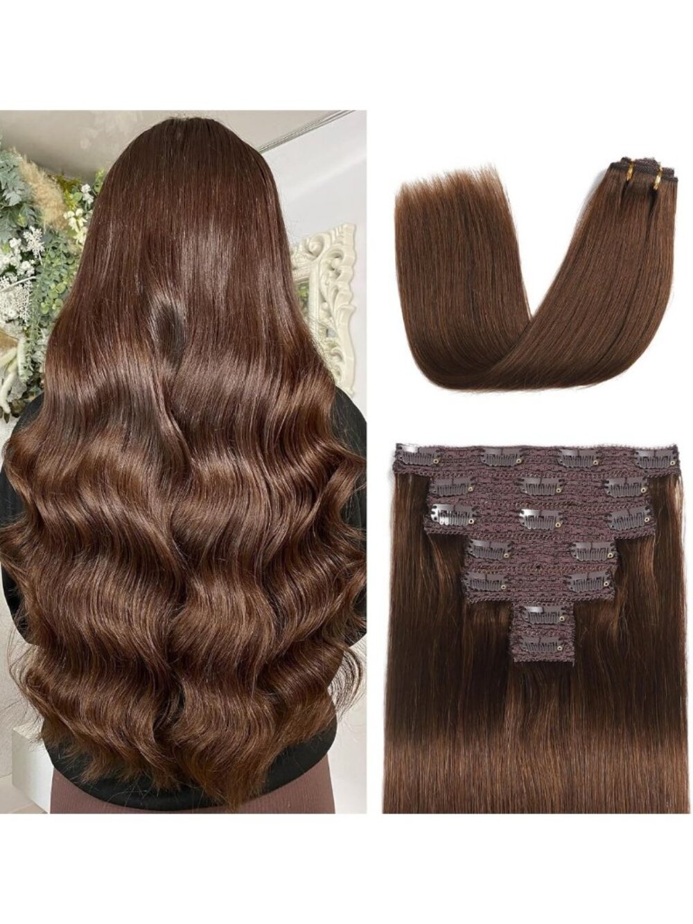 12 Inch Clip-In Hair Extensions, Soft Remy Human Hair, 120g, Chocolate Brown